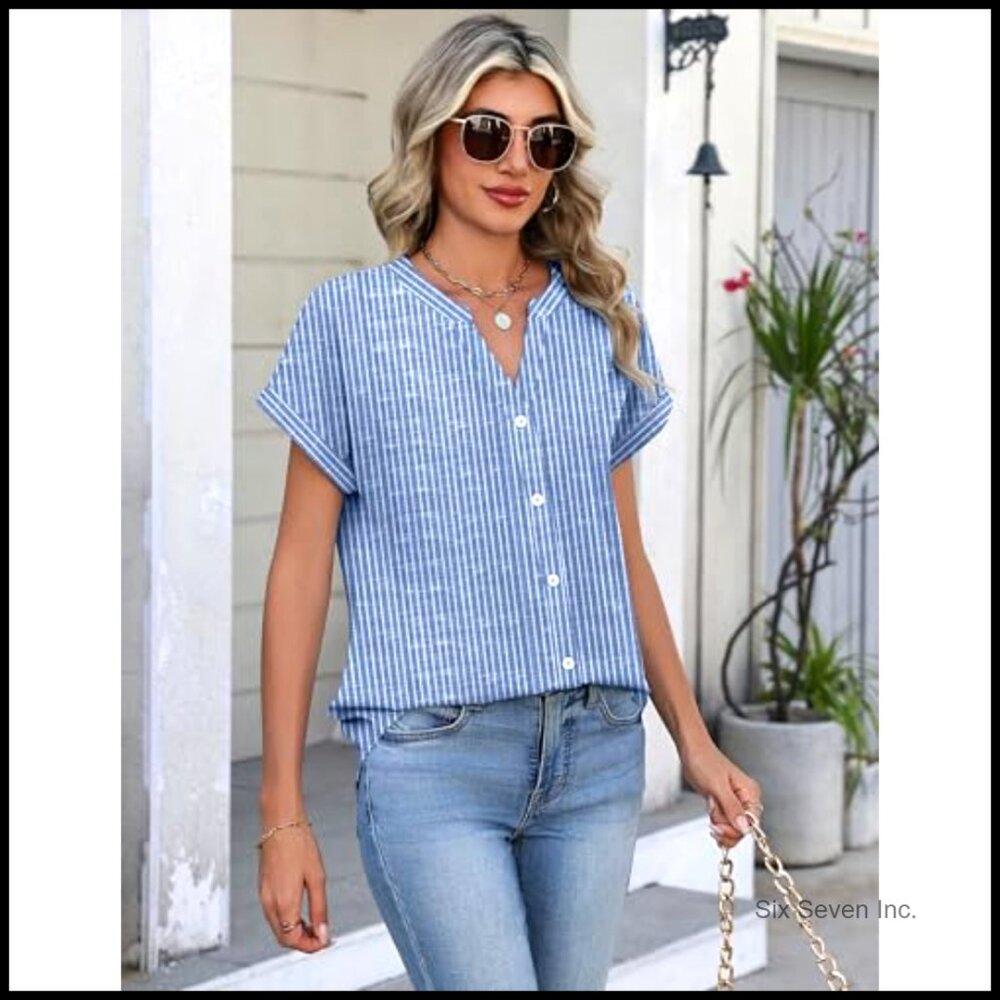 Lightweight Polyester Spandex Button Down Shirt V… - image 4